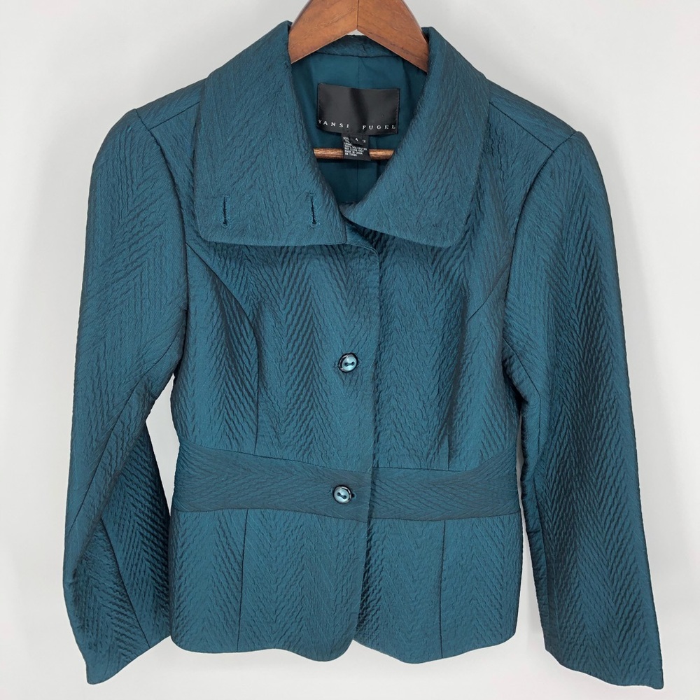Yansi Fugel Teal Quilted Chevron Jacket